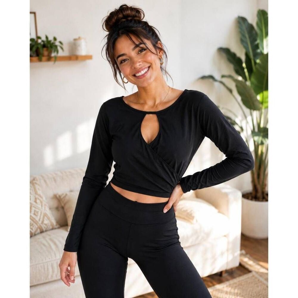 Halara Black Long Sleeve Crop Top